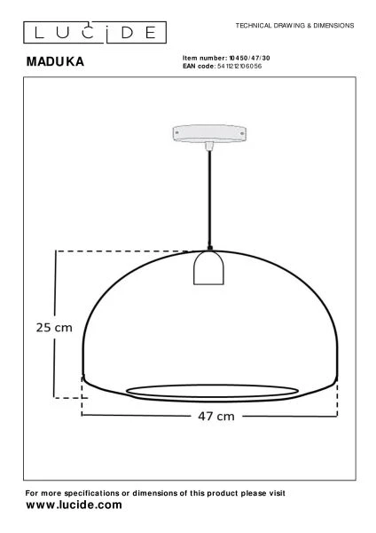 Lucide Premium MADUKA - Pendant light - 1xE27 - Black - technical